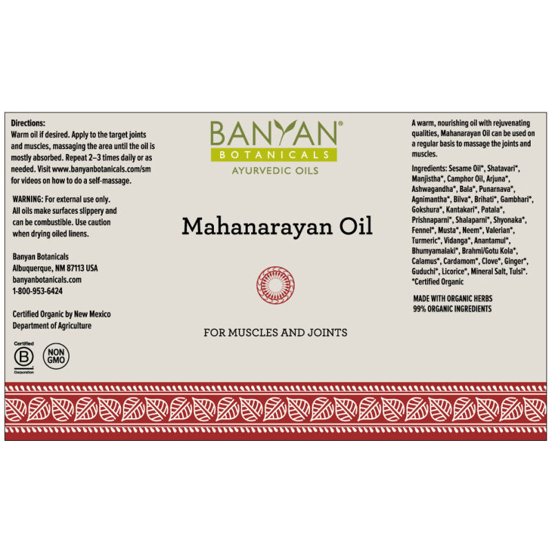 Label Image for Banyan Botanicals Mahanarayan Oil