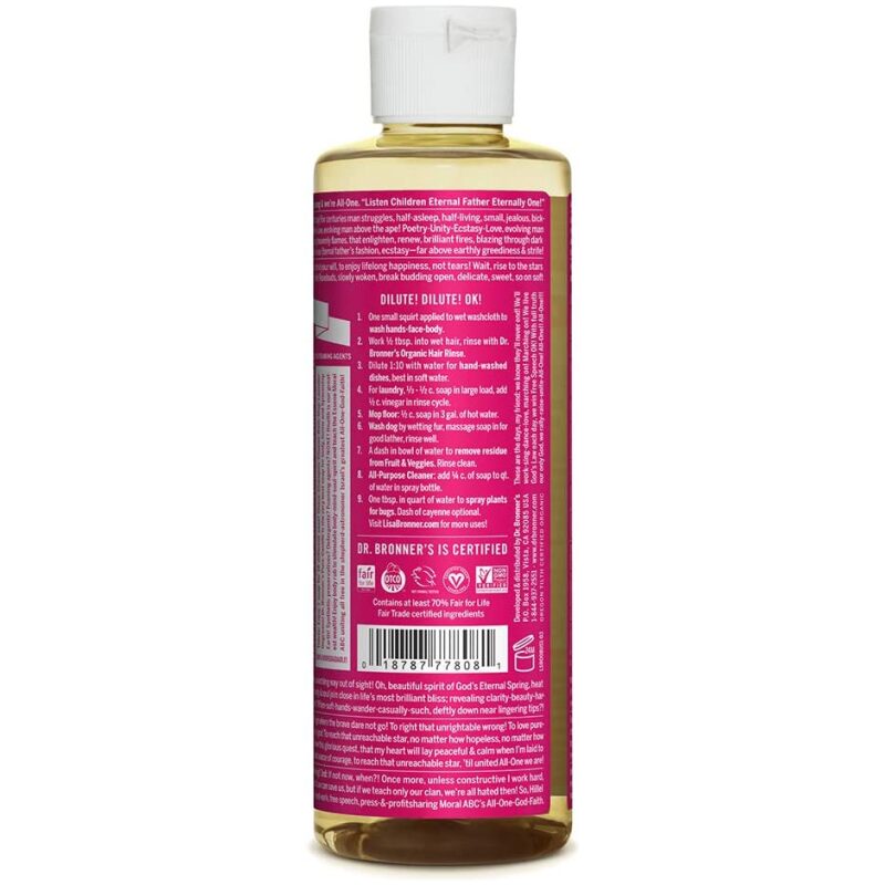 Label Image for Dr. Bronner's Pure Castile Soap Hemp Rose 8 oz