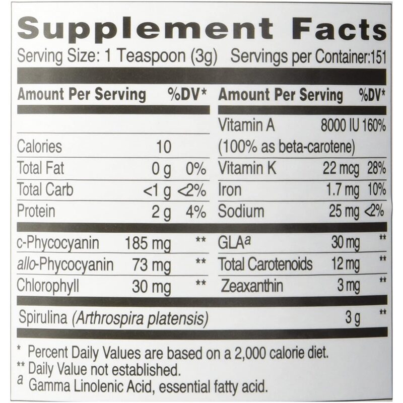 Nutrition Info for Earthrise Spirulina Natural Powder