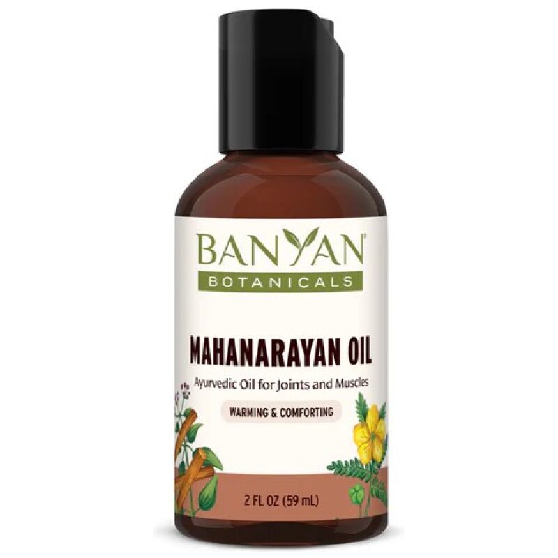 A 2 fl oz bottle of Banyan Botanicals Mahanarayan Oil