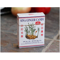 A box of Sina Ginger Candy on a table