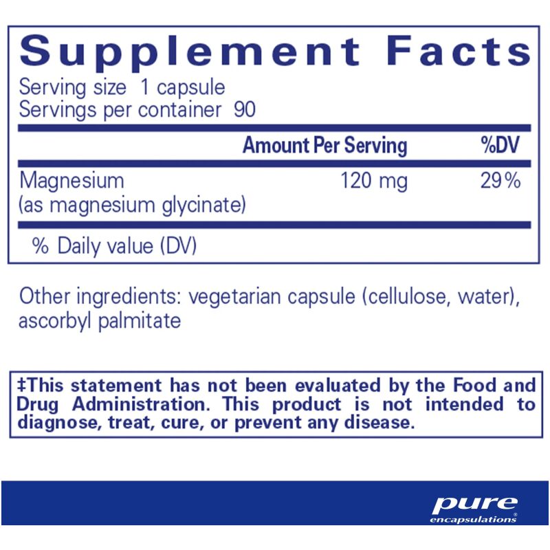 Supplement Facts for Pure Encapsulations Magnesium Glycinate