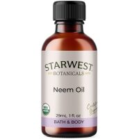 A 1 fl. oz bottle of organic Neem oil from starwest botanicals