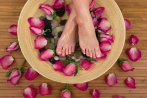 An herbal foot soak using rose