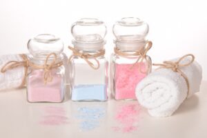 Jars of Epsom salt in preparation of a Salt Bath for Health