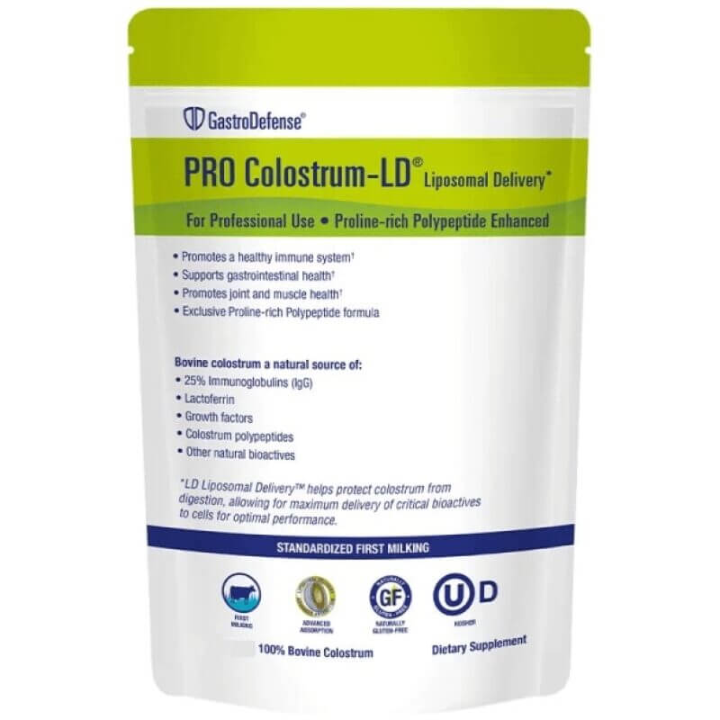 A 50 gram bag of GastroDefense pro colostrum-LD powder